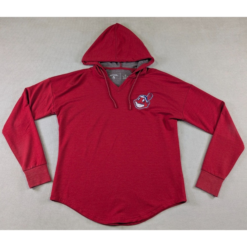 Cleveland Indians Hoodie Womens Medium Red V-Neck Pullover Sweatshirt MLB